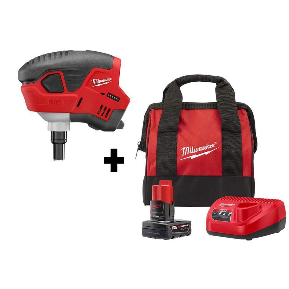 M12 12-Volt Lithium-Ion Cordless Palm Nailer Kit with One 4.0 Ah Battery, Charger and Bag