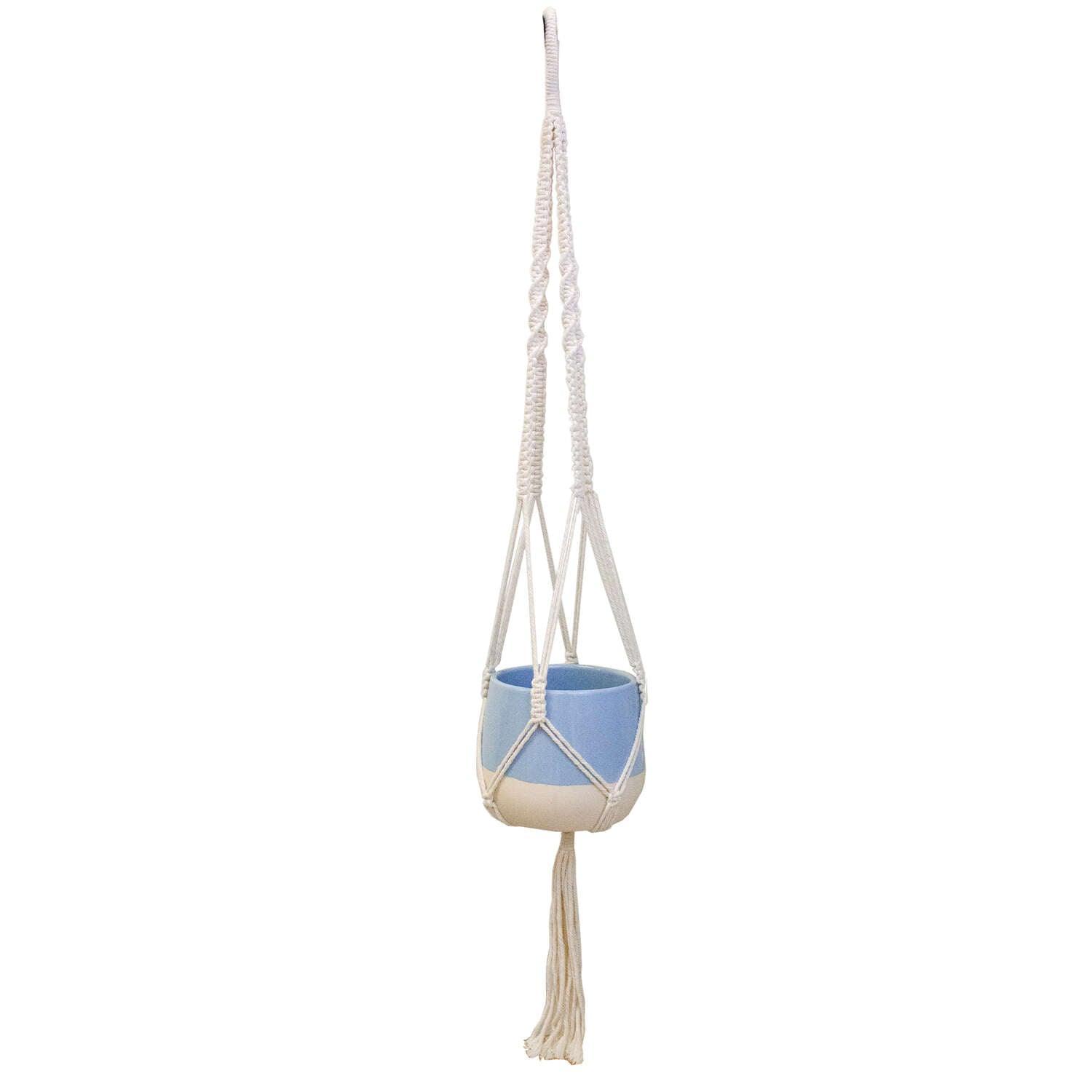 Trendspot Macrame 5.5 in. D Ceramic Planter Aqua