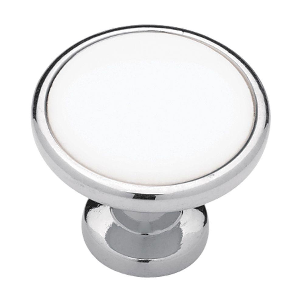 Classic 1-1/4 in. (32mm) Polished Chrome with White Ceramic Insert Round Cabinet Knob
