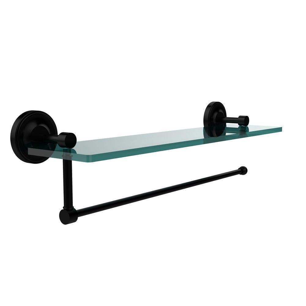 Prestige Regal 16 in. L x 5 in. H x 5 in. W Paper Towel Holder with Clear Glass Shelf in Matte Black