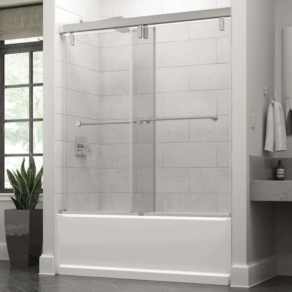 Lyndall 60 x 59-1/4 in. Frameless Mod Soft-Close Sliding Bathtub Door in Chrome with 3/8 in. (10mm) Clear Glass