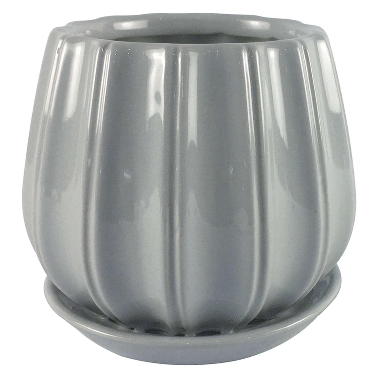 Trendspot Contour 8 in. D Ceramic Planter Gray