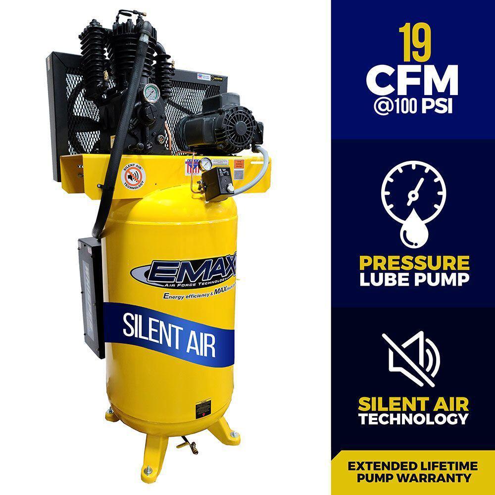 Industrial Series 80 Gal. 5 HP 1-Phase Silent Air Electric Air Compressor with Pressure Lubricated Pump