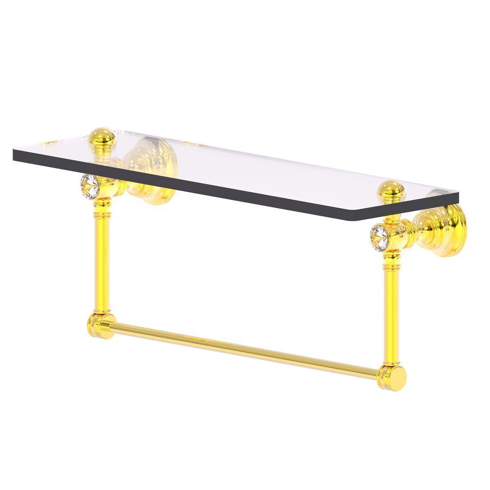 Carolina Crystal Collection 16 in. Glass Shelf with Integrated Towel Bar in Polished Brass