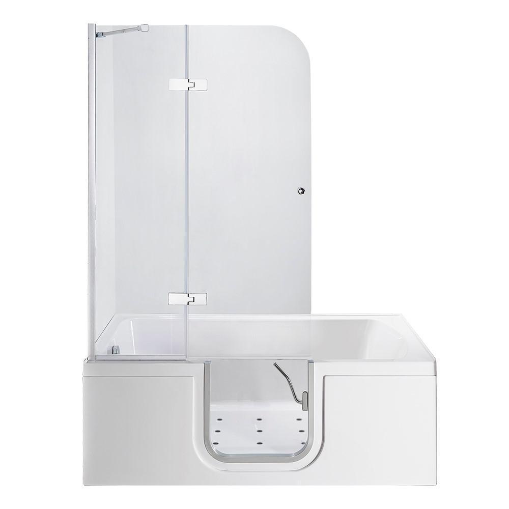 Laydown 60 in. Walk-in Air Bath Bathtub in White with LHS Hinged Middle Glass Door, Glass Door Screen, 2 in. LHS Drain