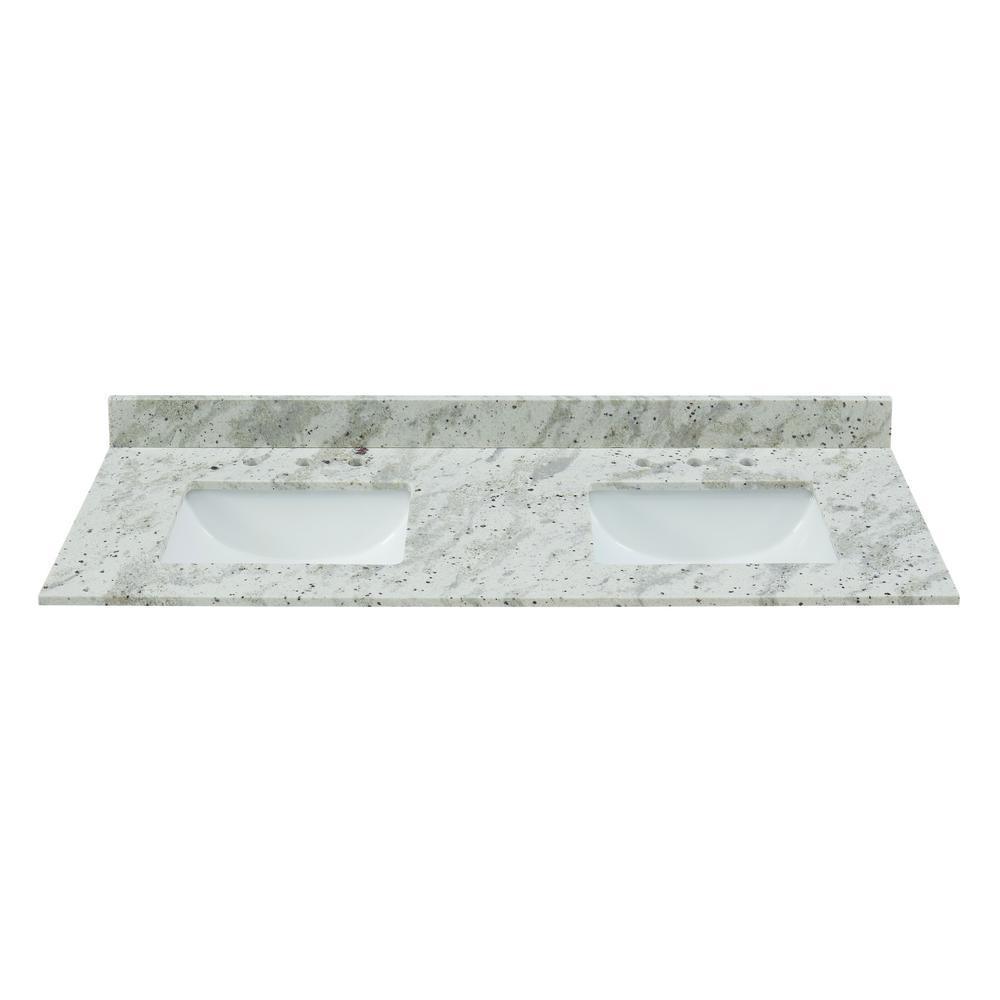 61 in. W x 22 in. D x .75 H Granite Double Basin Vanity Top in Glacier White with White Basins