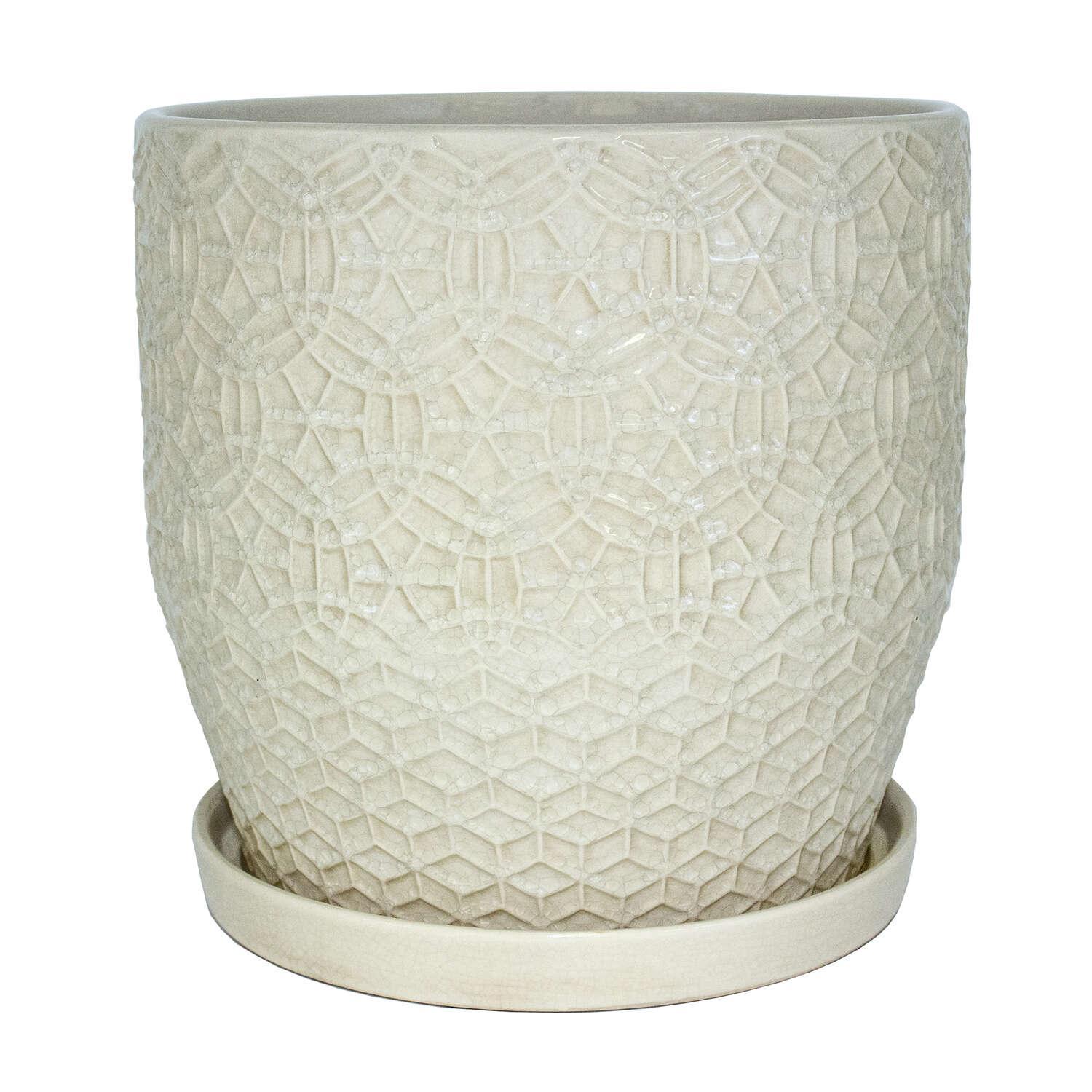 Trendspot Rivage 12 in. D Ceramic Crackle Planter White