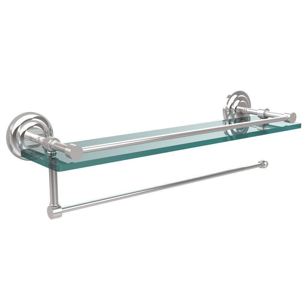 Prestige Que New 16 in. L x 5 in. H x 5 in. W Paper Towel Holder with Gallery Clear Glass Shelf in Polished Chrome