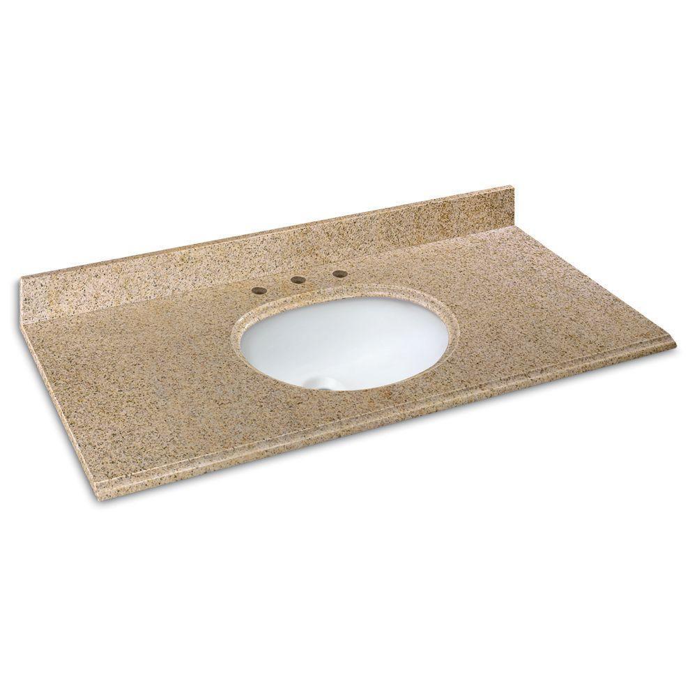 49 in. W Granite Vanity Top in Beige with White Basin