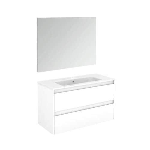 WS Bath Collections Ambra 40-in Gloss White Single Sink Bathroom Vanity with Ceramic White Ceramic Top (Mirror Included)