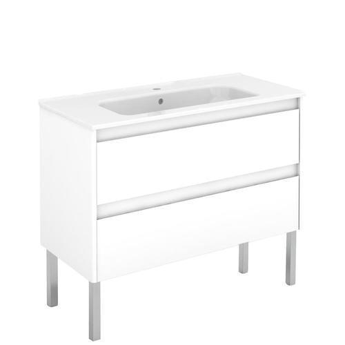 WS Bath Collections Ambra 40-in Gloss White Single Sink Bathroom Vanity with Ceramic White Ceramic Top