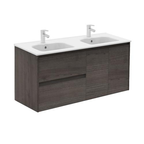 WS Bath Collections Ambra 48-in Samara Ash Double Sink Bathroom Vanity with Ceramic White Ceramic Top