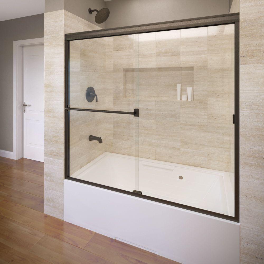 Classic 60 in. x 57 in. Clear Semi-Frameless Sliding Tub Door in Oil Rubbed Bronze