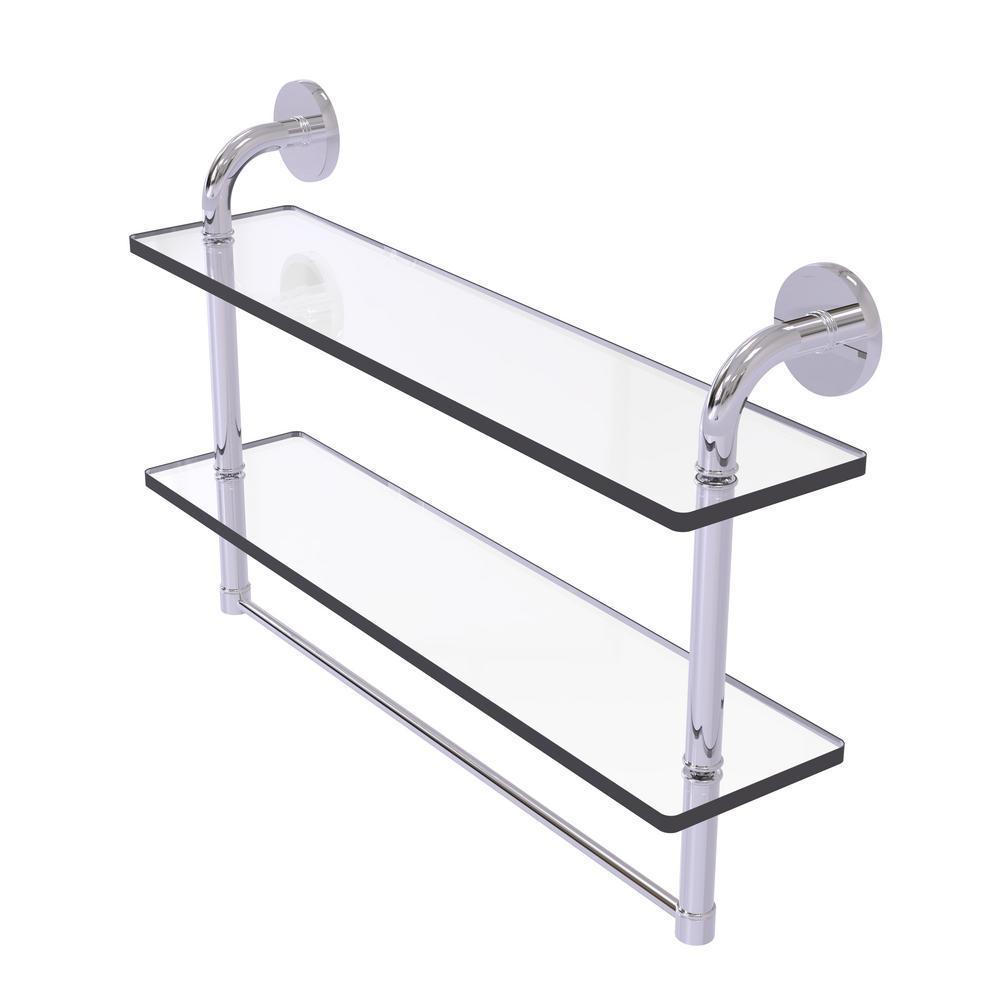 Remi Collection 22 in. 2-Tiered Glass Shelf with Integrated Towel Bar in Polished Chrome