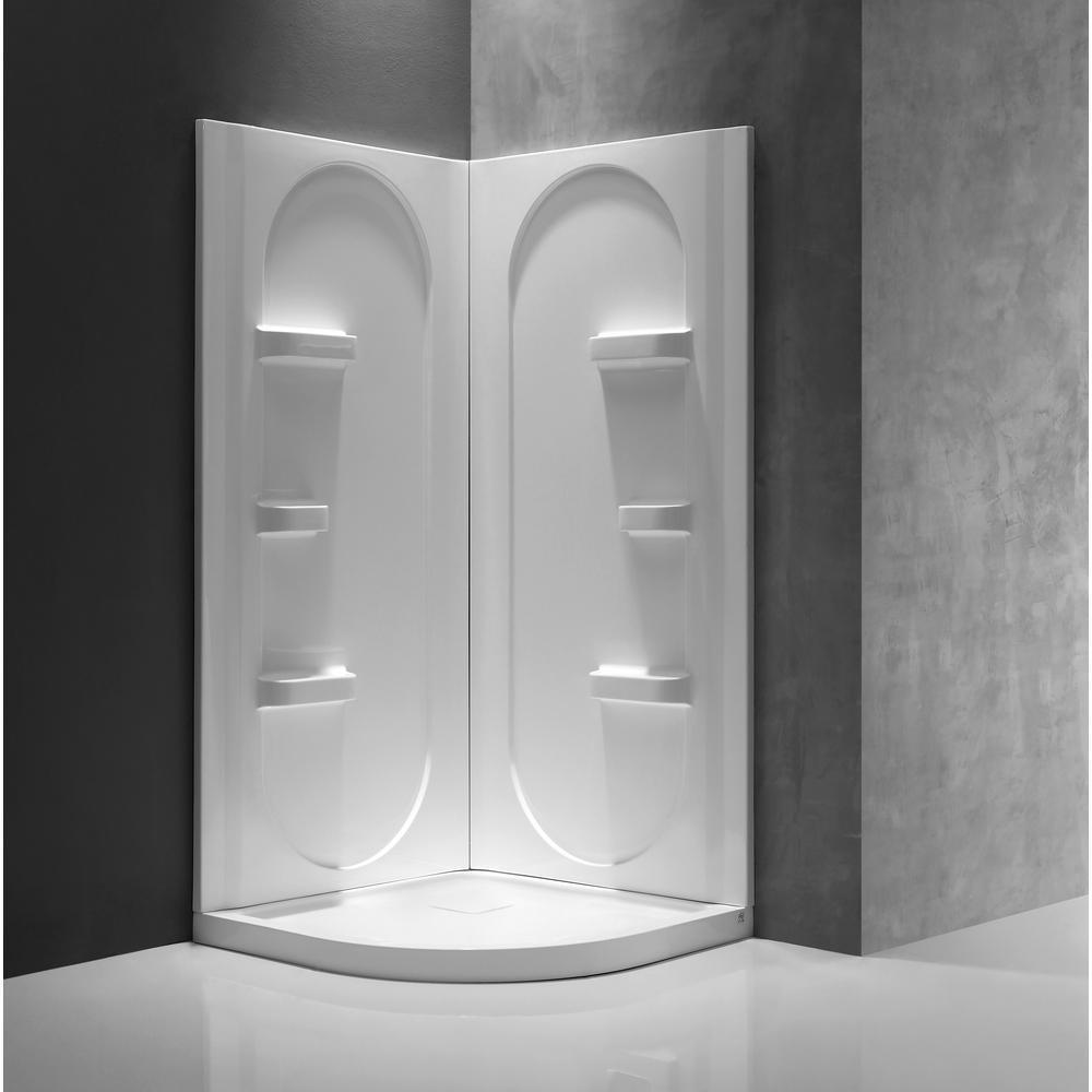 Mishra 38 in. x 38 in. x 75 in. 2-Piece DIY Friendly Corner Shower Surround in White