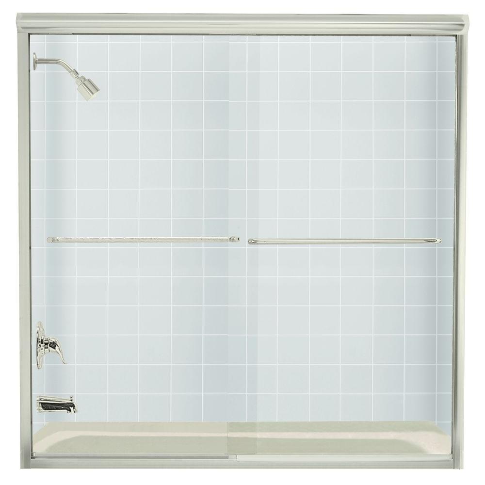 Finesse 59-5/8 in. x 58-5/16 in. Frameless Sliding Tub Door in Nickel with Handle