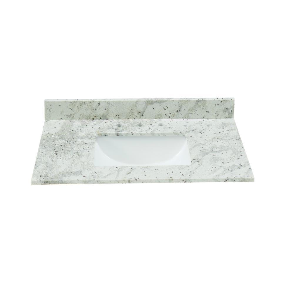 37 in. W x 22 in. D x .75 H Granite Vanity Top in Glacier White with White Basin
