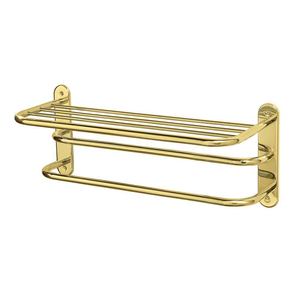 9.75 in. L x 10.5 in. H x 26.3 in. W Towel Bathroom Shelf in Brass