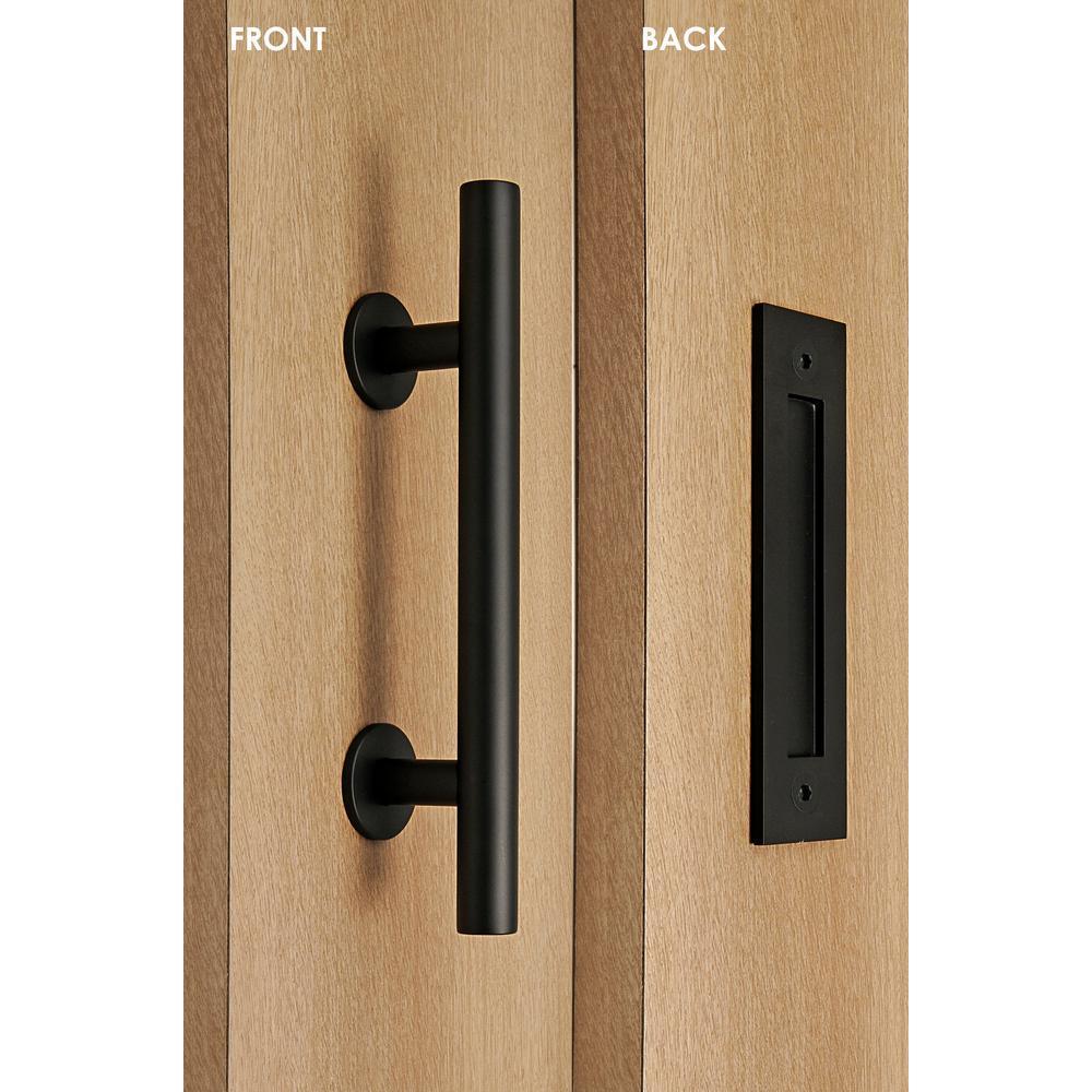Contemporary 12 in. Black Powdered Ladder Pull and Flush Sliding Barn Door Handle