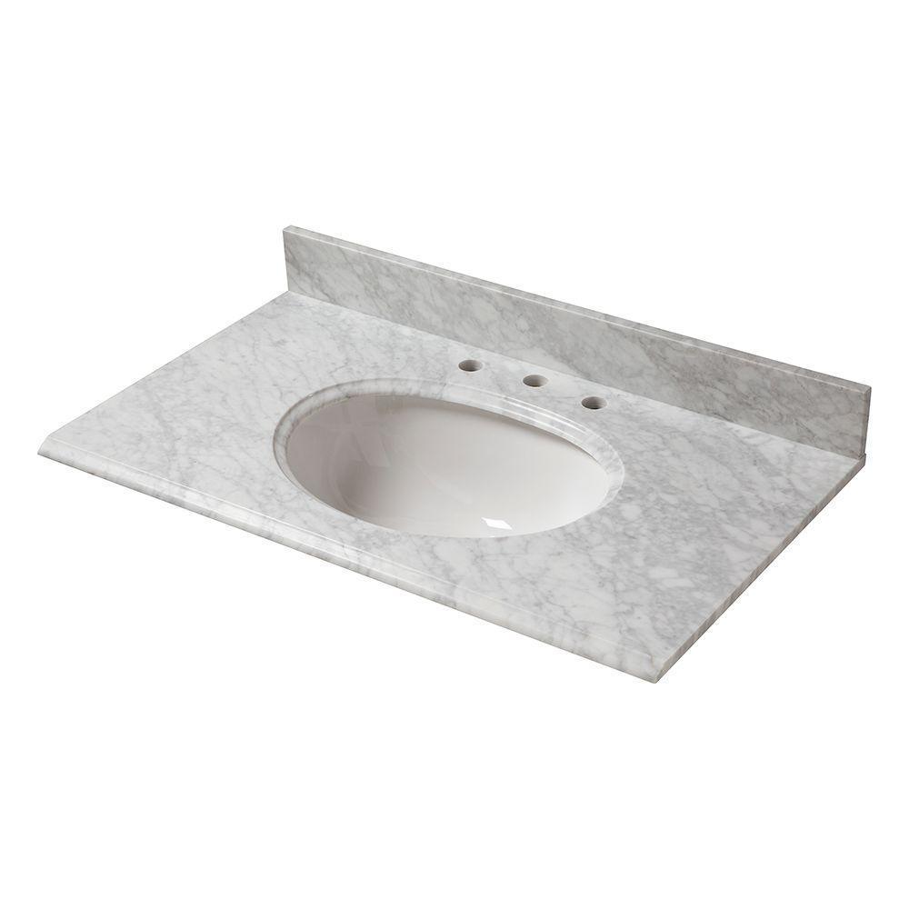 25 in. W Marble Vanity Top in Carrara with White Basin
