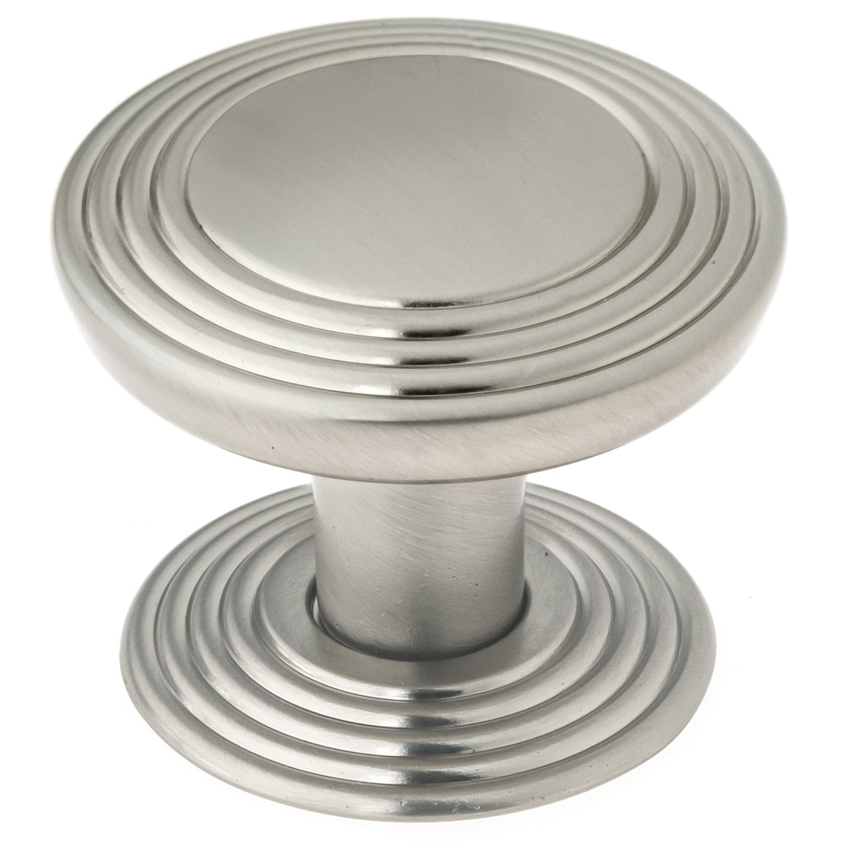 Round Transitional Knob with Tiered Rings and Matching Backplate - 1-9/16" Diameter -Brushed Nickel