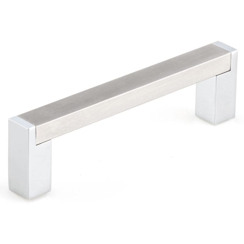 Contemporary Pull, 3-3/4" Center-to-Center, Chrome, Brushed Nickel