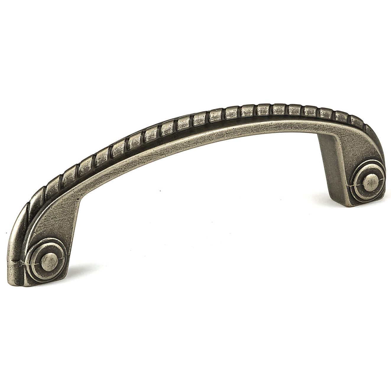 Traditional Pull with Decorative Rope Twists - 3-3/4" Center-to-Center - 4-17/32" OL - Pewter