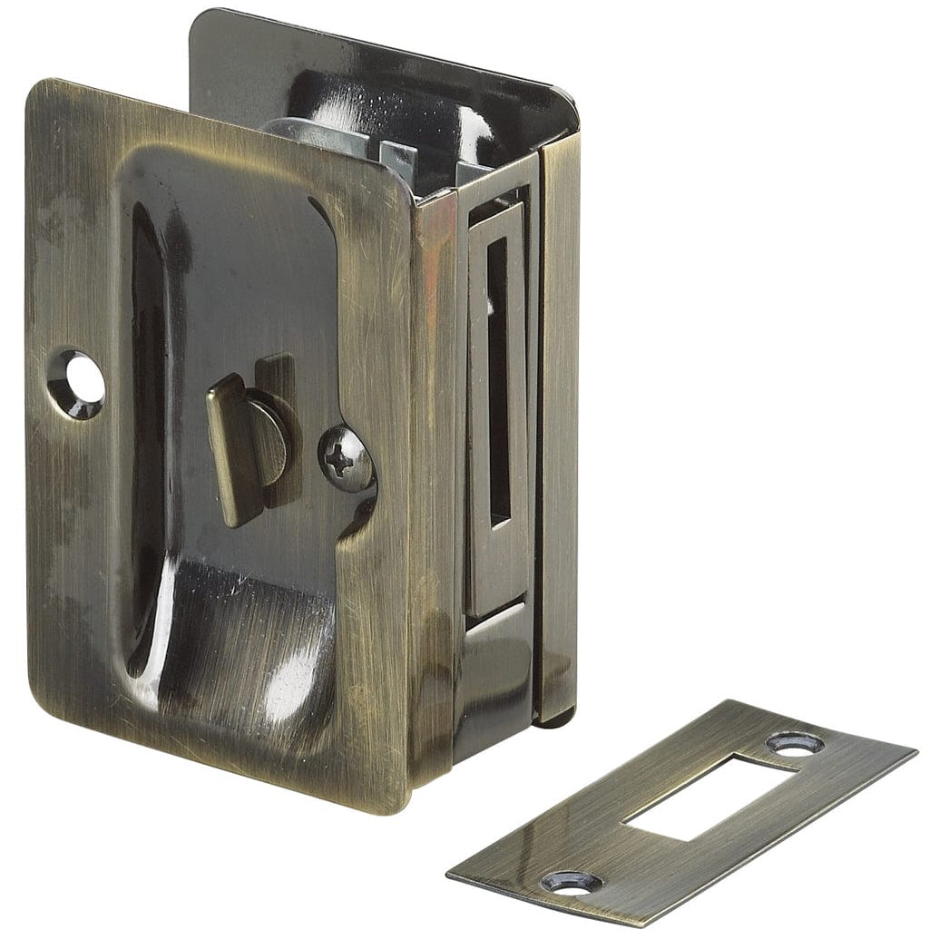 3-7/32" (82 mm) Pocket Door Pull Rectangular Antique Brass Privacy