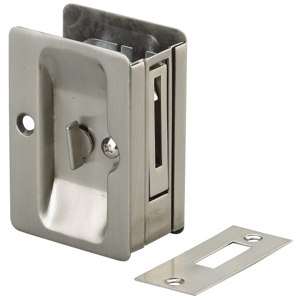 Pocket Door Pull - Privacy - Rectangular - Brushed Nickel - 3-7/32" (82 mm)
