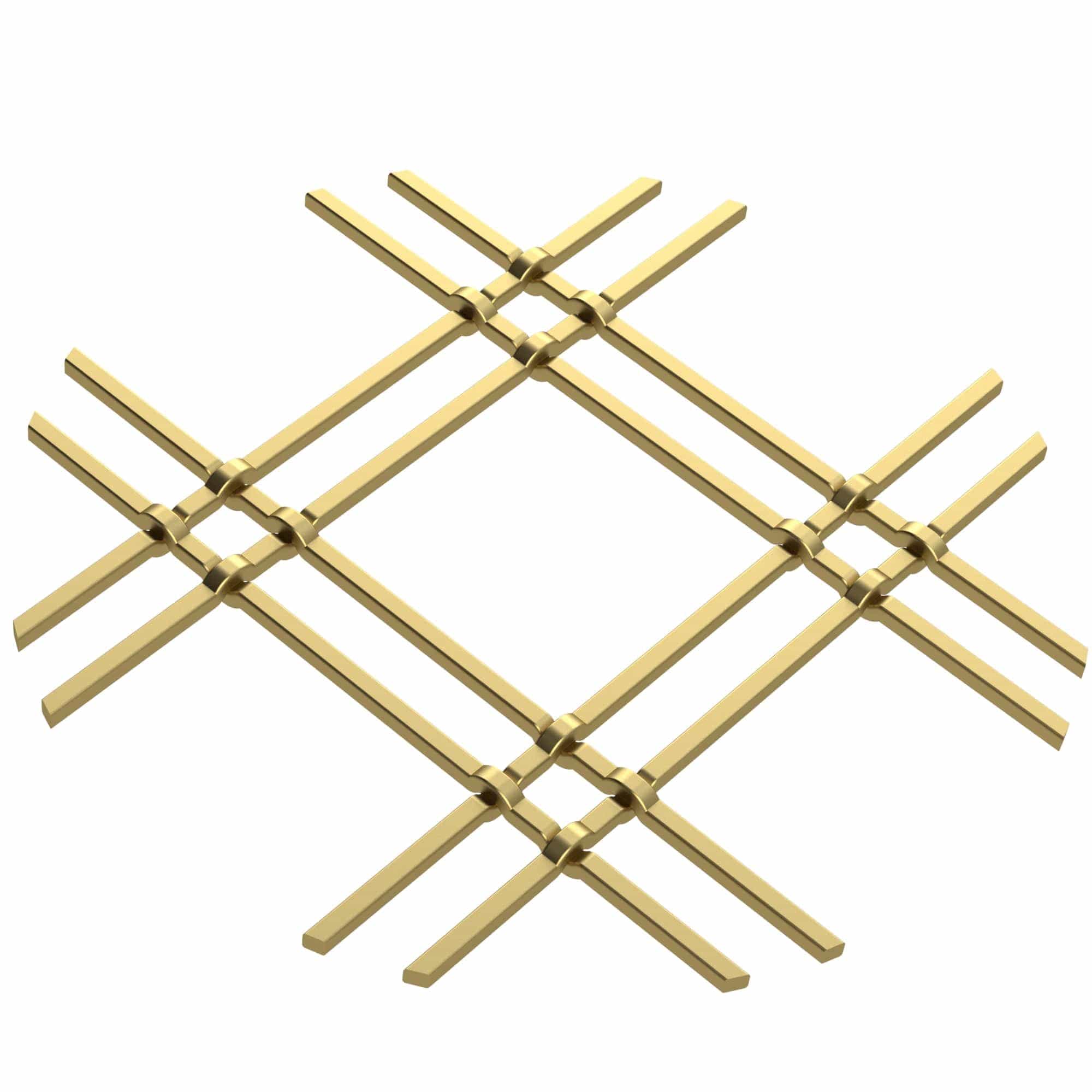 1" Flat Double Diamond Decorative Grille - Satin Brass, 18" W x 48" L Sheet