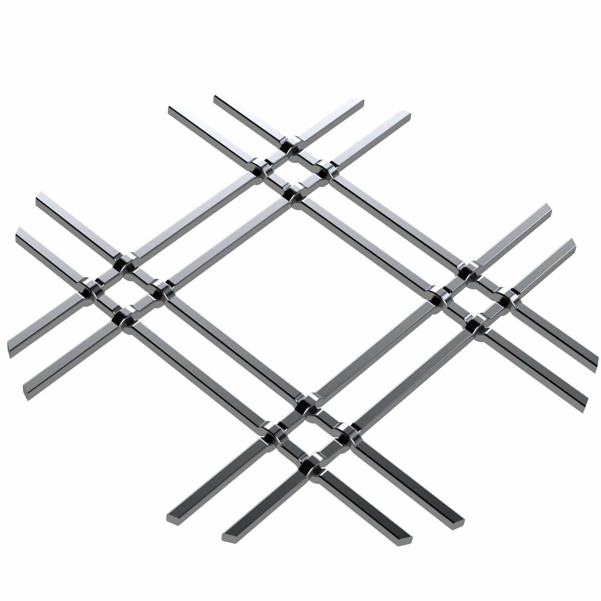 1" Flat Double Diamond Decorative Grille - Satin Nickel, 18" W x 48" L Sheet