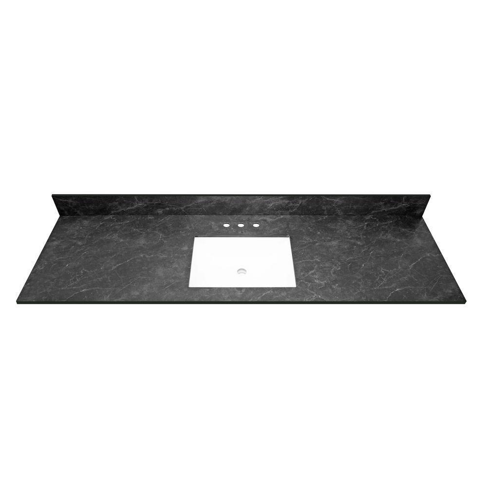 73 in. W x 22 in. Vanity Top in Black Amani with Single White Sink and 4 in. Faucet Spread