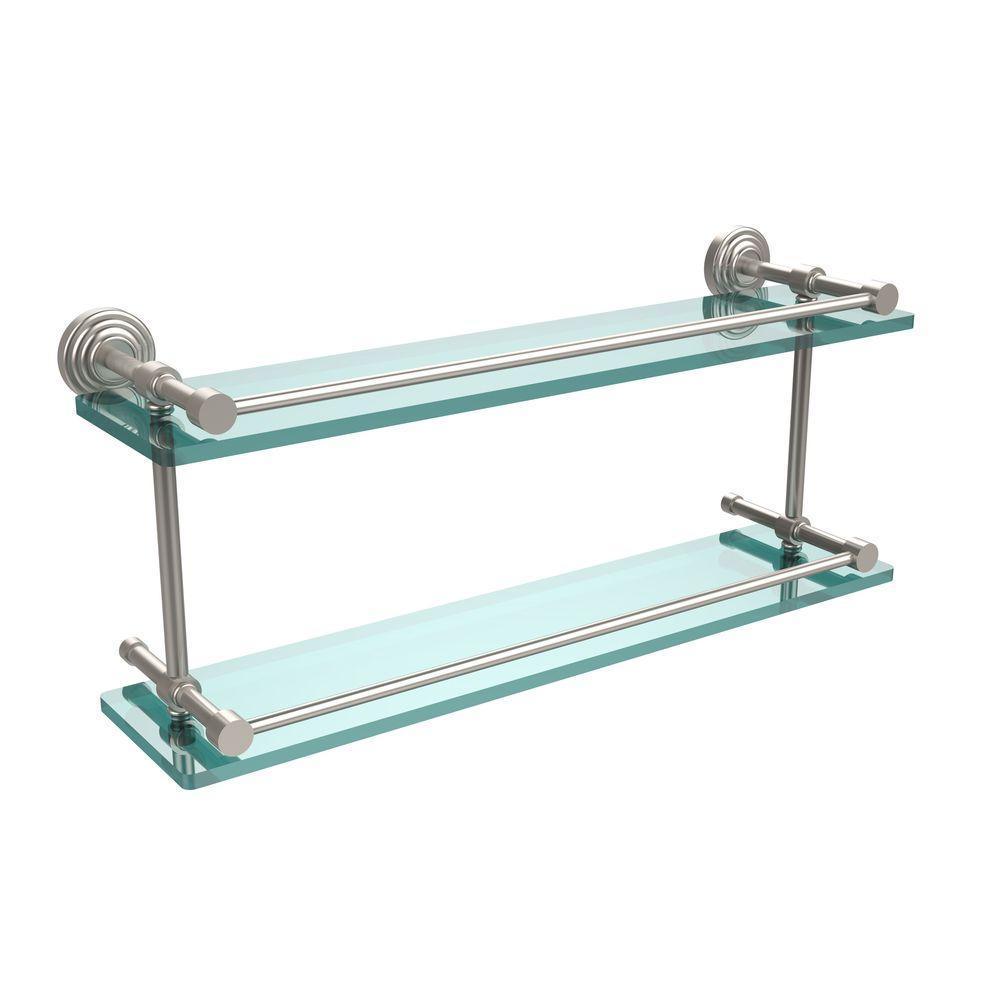 Waverly Place 22 in. L x 8 in. H x 5 in. W 2-Tier Clear Glass Bathroom Shelf with Gallery Rail in Satin Nickel