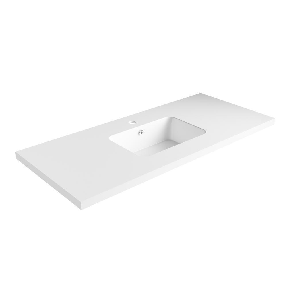 True 51 in. W Solid Surface Vessel Vanity Top in Matt White with Matt White Basin