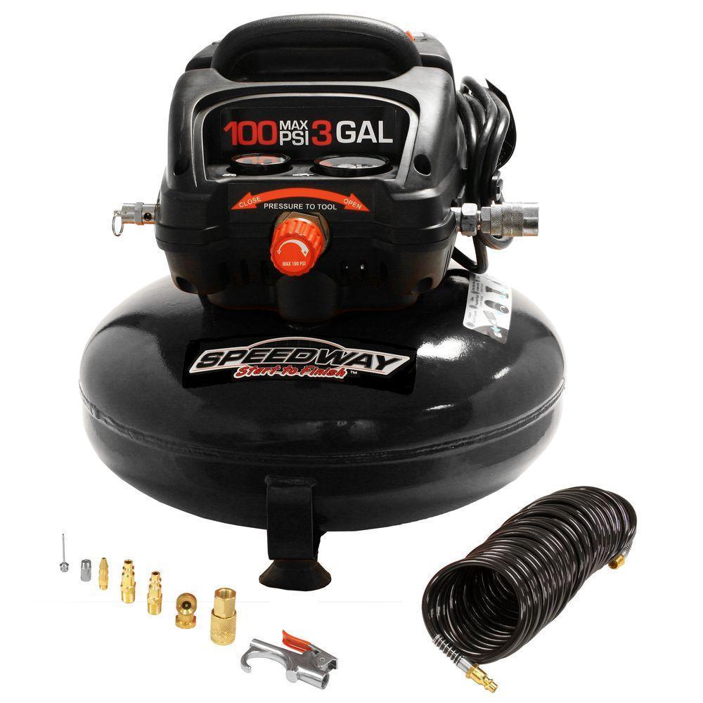 3 Gal. Oil-Free Compressor with Onboard Accessory Storage, 120 Volt 25 ft. Hose and Inflation Kit