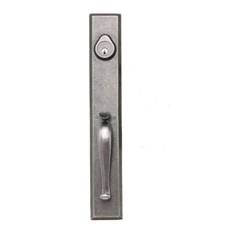 Sandcast Cordoba Aged Pewter Single Cylinder Deadbolt Entry Door Handleset with Tulum Knob Inside Trim