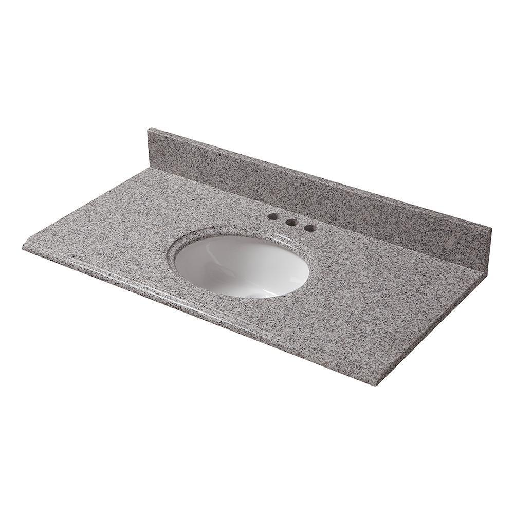 37 in. x 19 in. Granite Vanity Top in Napoli with White Bowl and 4 in. Faucet Spread