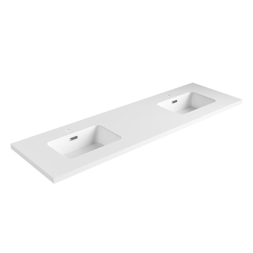 True 74 in. W Solid Surface Vessel Vanity Top in Matt White with Matt White Basin
