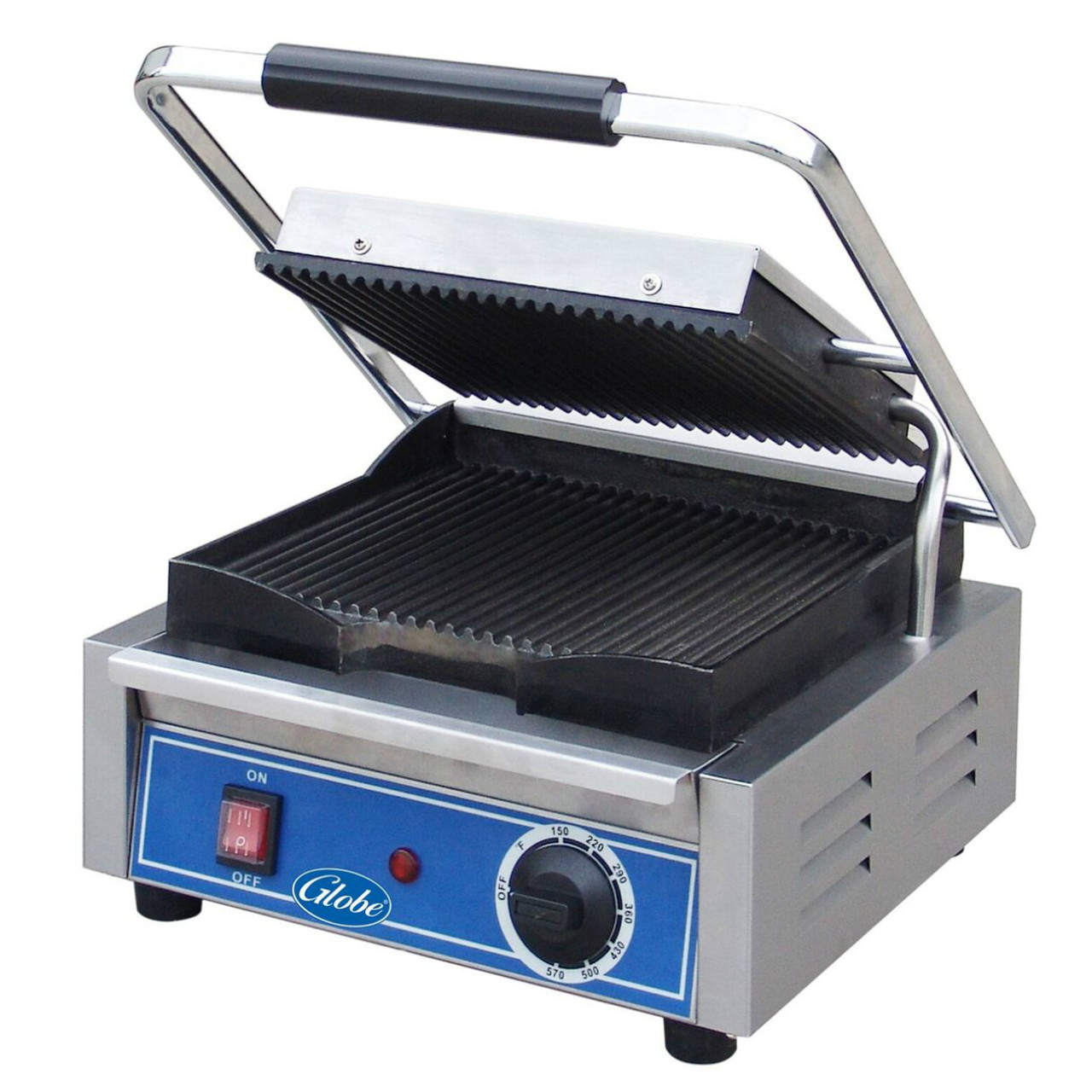 GPG10 - Globe - Single Bistro Panini Grill with Grooved Plates