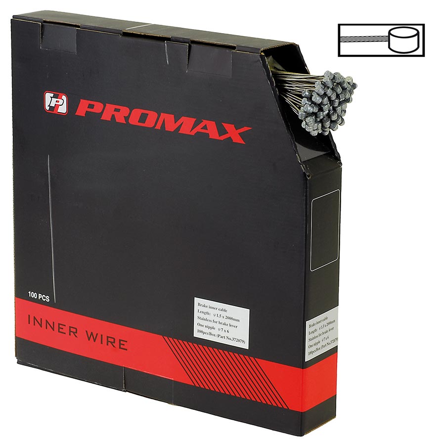 Promax 2000BG Brake Cable 1.5mm, 2000mm, Stainless Steel, MTB, Box of 100