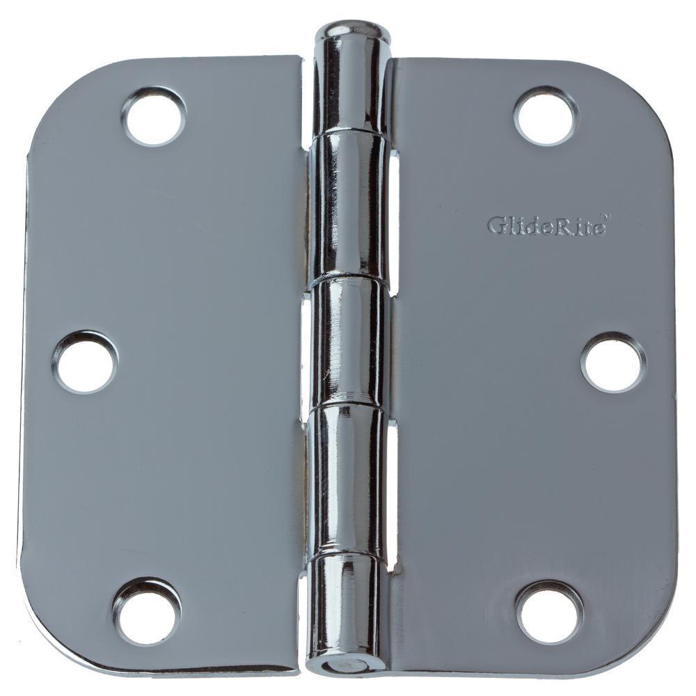 3-1/2 in. Polished Chrome Steel Door Hinges 5/8 in. Corner Radius with Screws (24-Pack)