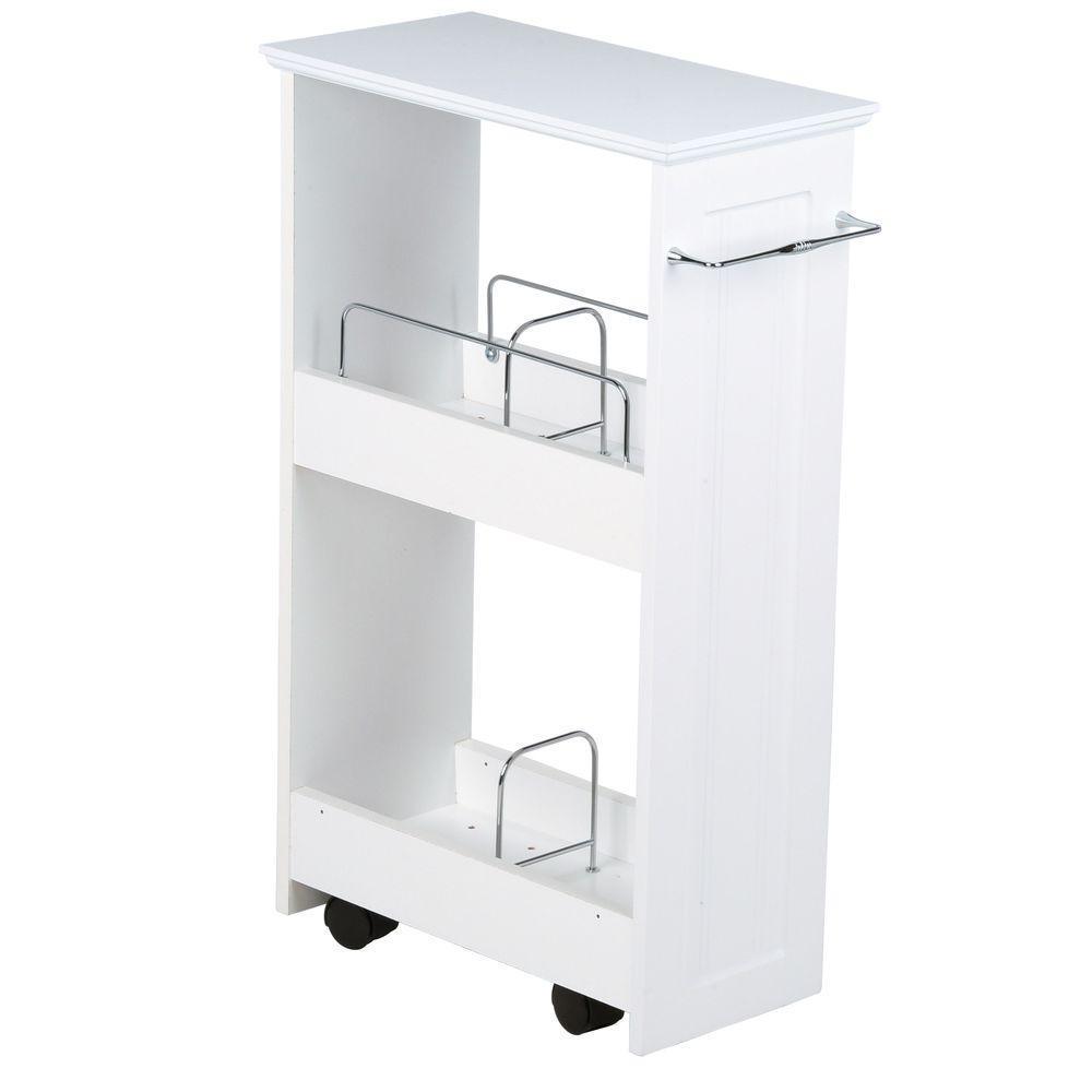 Slimline 16 in. W Rolling Floor Wood Storage Shelf in White