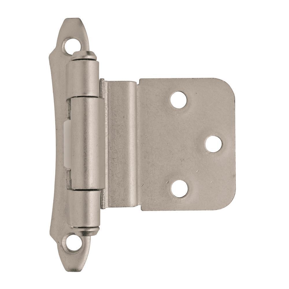 3/8 in. (10 mm) Satin Nickel Inset Self-Closing, Face Mount Hinge (2-Pack)