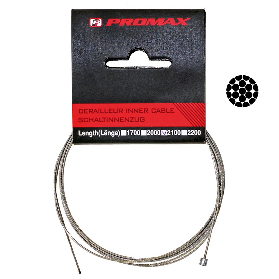 Promax 1.1mm Shift Shifter Cable, 1.1mm, 2100mm, Stainless Steel, Shimano/SRAM, Unit