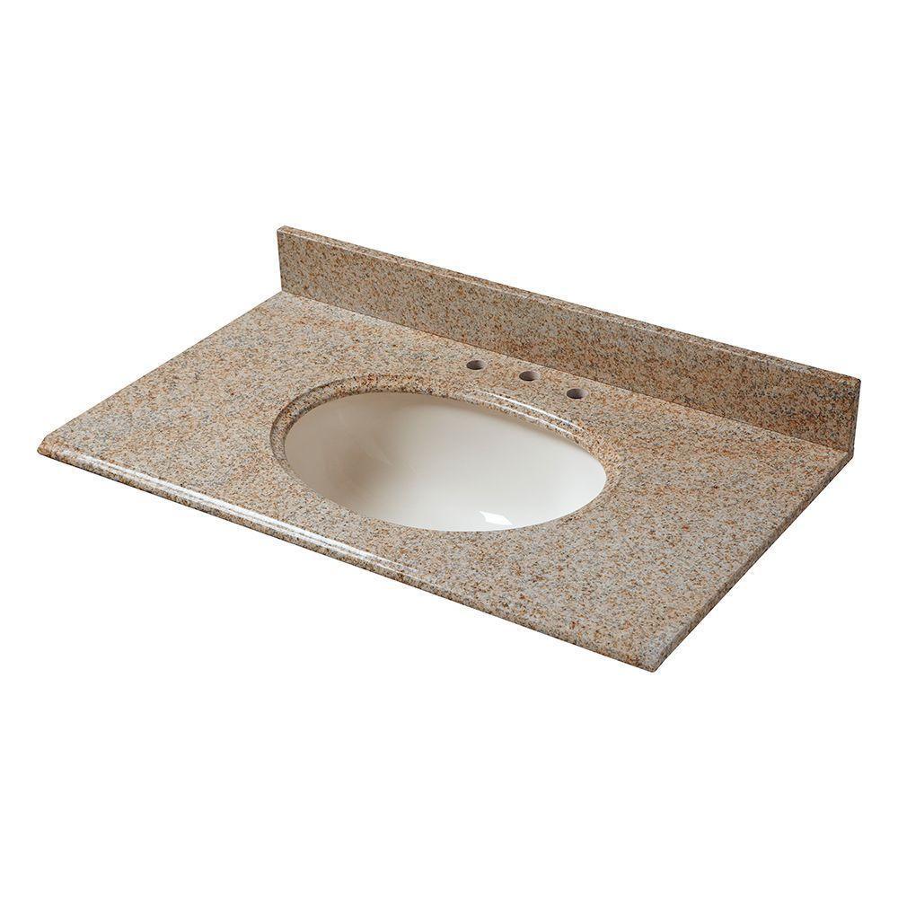 37 in. W Granite Vanity Top in Beige with Biscuit Bowl and 8 in. Faucet Spread
