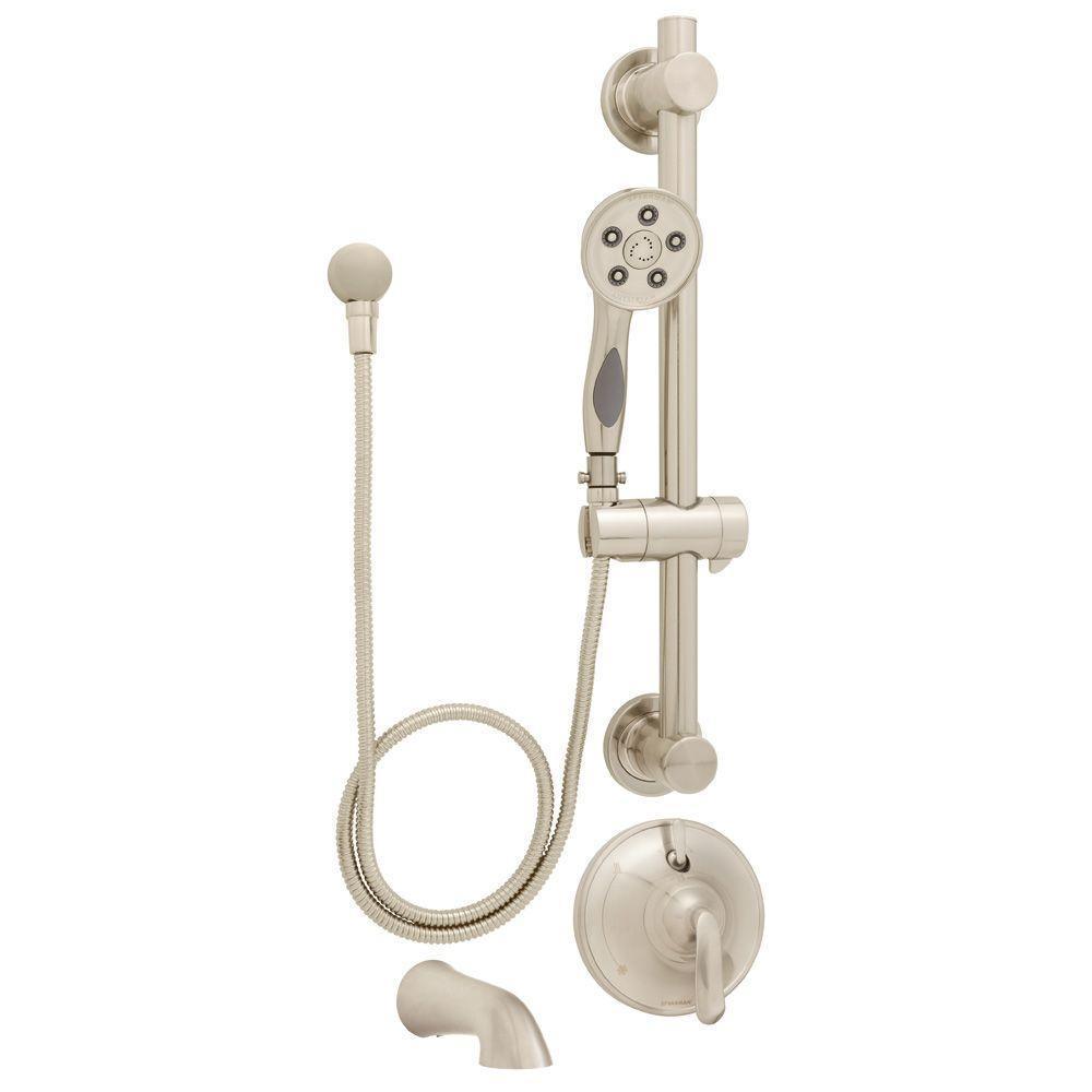 Caspian Anystream 3-Spray Handheld Shower and Tub Combination with Grab/Slide Bar in Brushed Nickel (Valve Included)