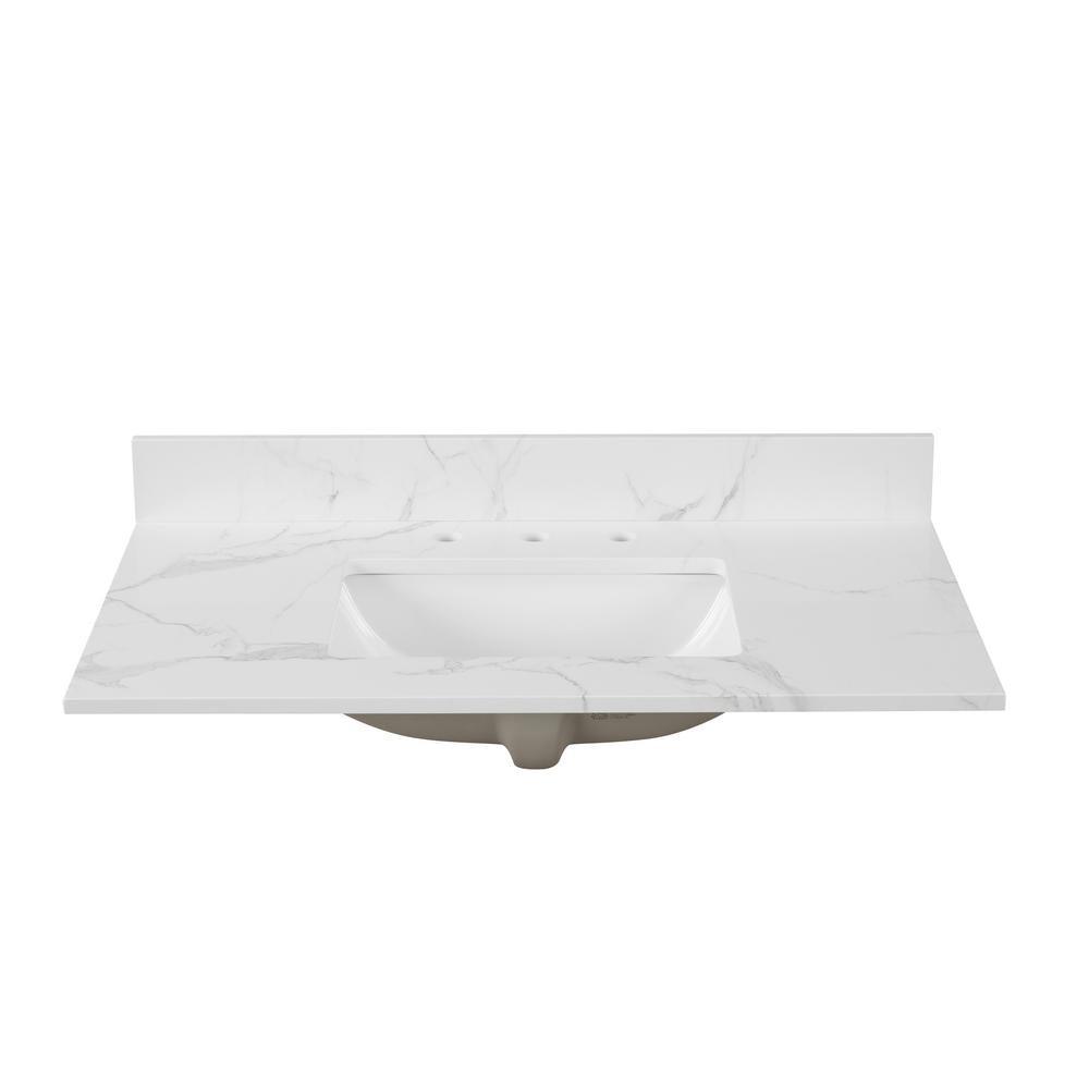 37 in. W x 22 in. D x 0.75 in. H Engineered Marble Vanity Top in Calacatta White with White Basin