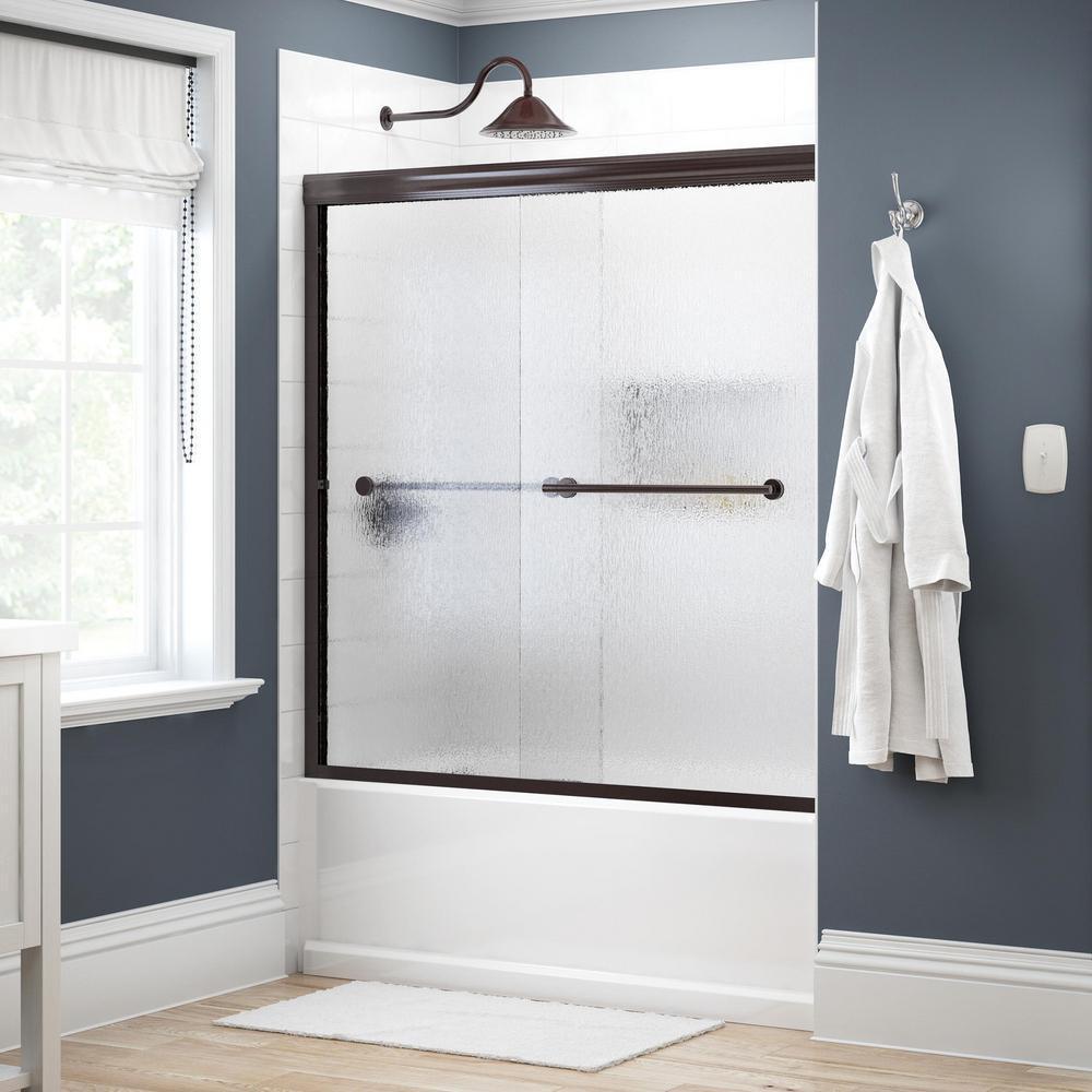 Crestfield 60 in. x 58-1/8 in. Traditional Semi-Frameless Sliding Bathtub Door in Bronze and 1/4 in. (6mm) Niebla Glass