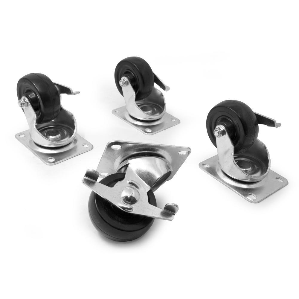 3 in. 220 lbs. Capacity Rubber Single-Bearing Swivel Plate Caster with Brake (4-Pack)