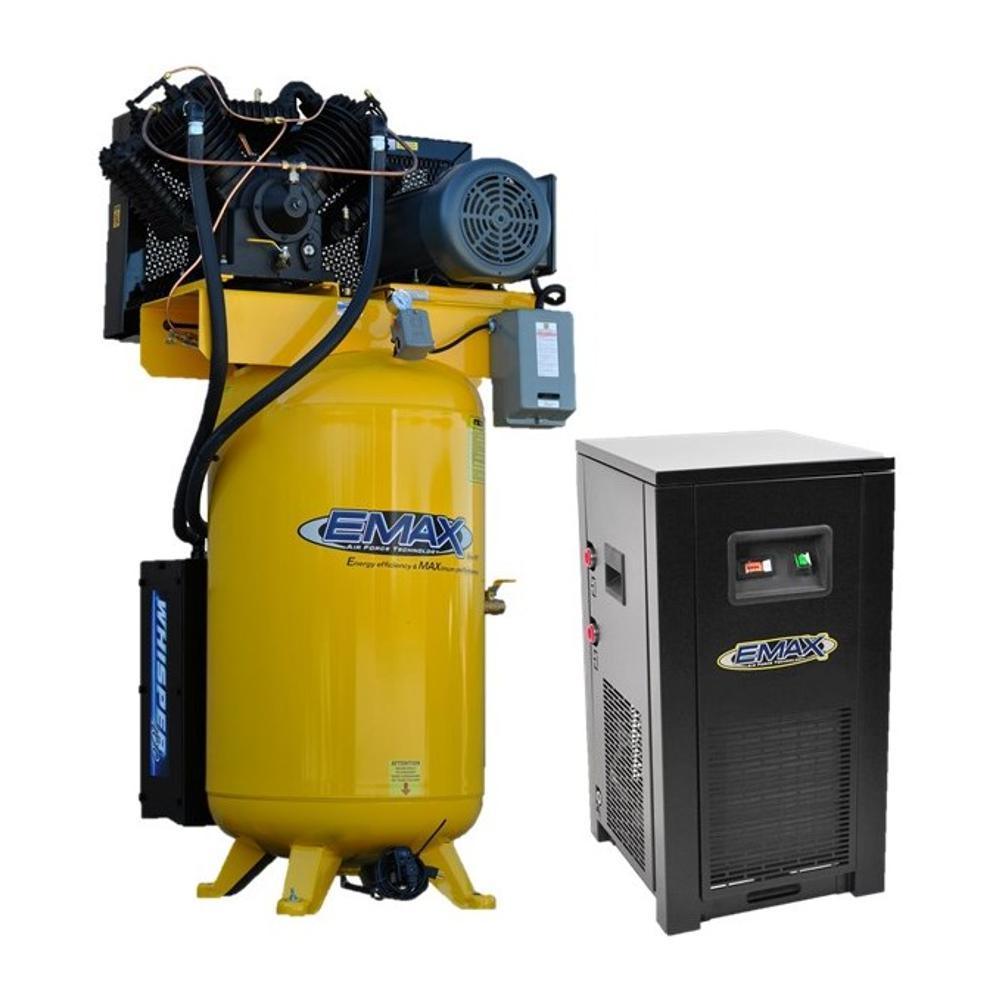 Industrial Plus 80 Gal. 10 HP 230-Volt 3-Phase 2-Stage Silent Air Electric Air Compressor with 58 CFM Dryer Bundle